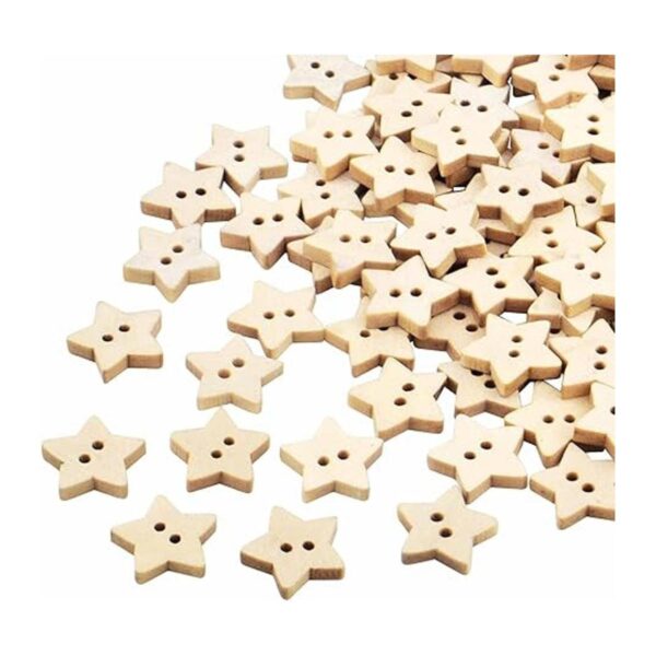 200 botones de estrella de madera con 2 agujeros botones