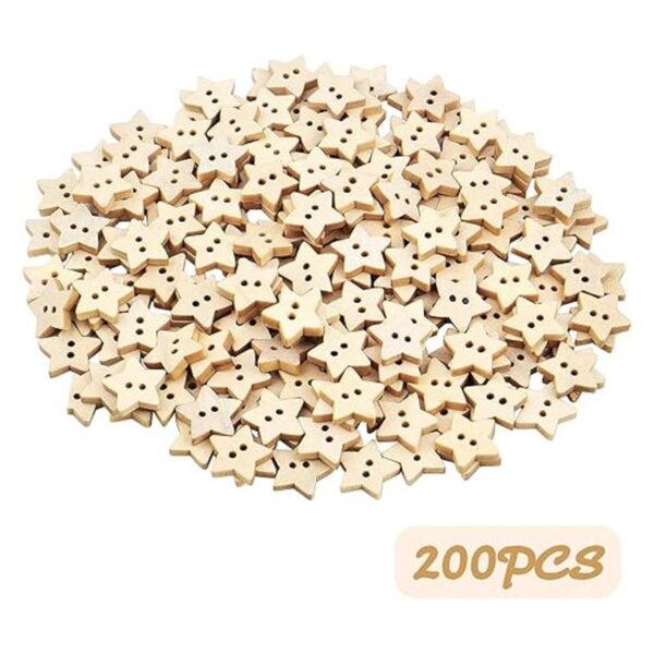 200 botones de estrella de madera con 2 agujeros botones