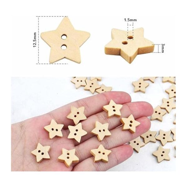 200 botones de estrella de madera con 2 agujeros botones