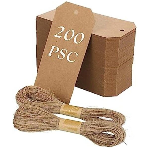 200 etiquetas de regalo con cadena de papel kraft