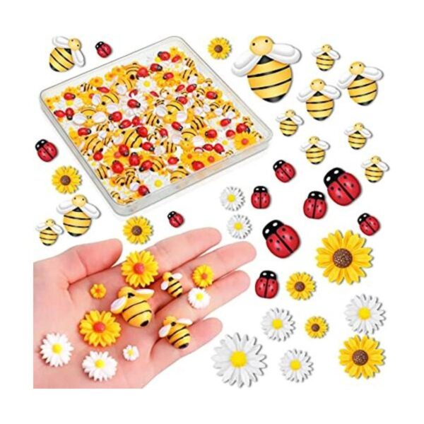 200 piezas de mini cuentas de resina de girasol y abejas