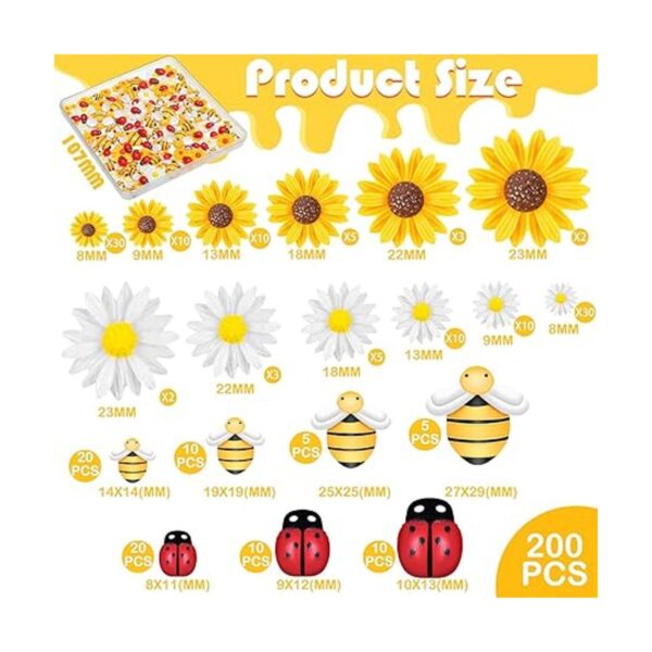 200 piezas de mini cuentas de resina de girasol y abejas