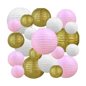 21 linternas de papel redondas de color rosa y blanco para_1