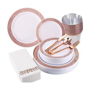 210 platos desechables de plástico de color oro rosa 30