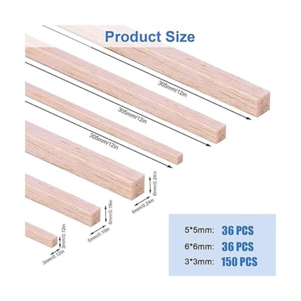 222 tiras de madera balsa cuadradas de madera de 18