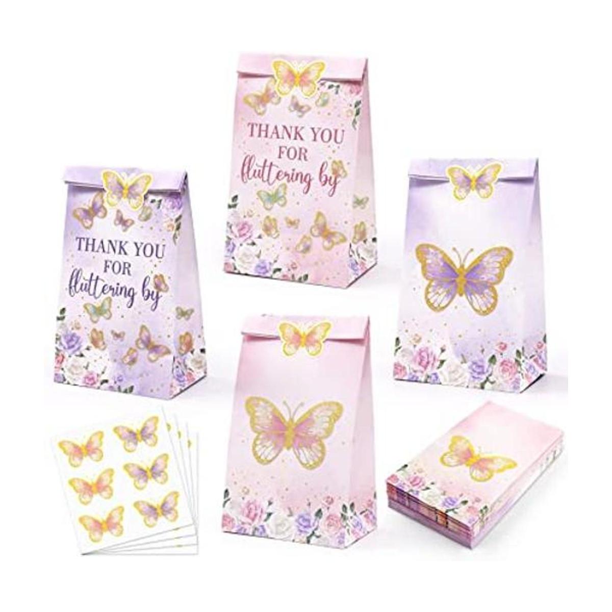 24 bolsas de caramelo de mariposa bolsas de regalo rosa y