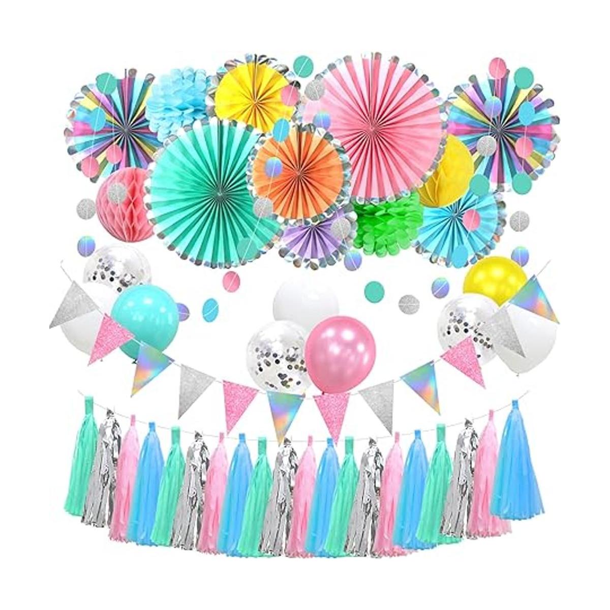 24 abanicos de papel colgantes para decoración de borlas