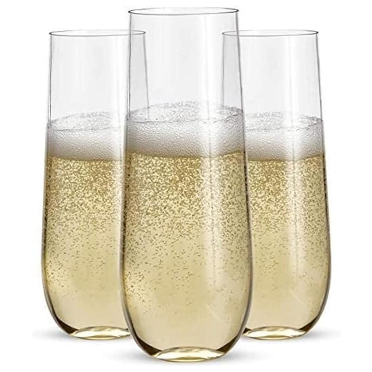 24 flautas de champán de plástico sin tallo vasos de