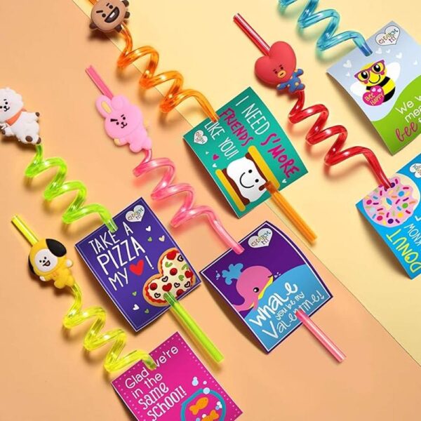 24 pajitas BTS con 2 cepillos de limpieza 6 diseños