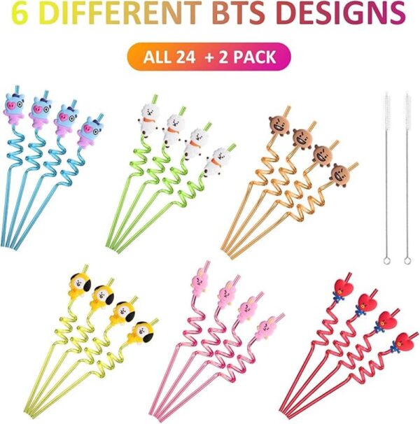 24 pajitas BTS con 2 cepillos de limpieza 6 diseños