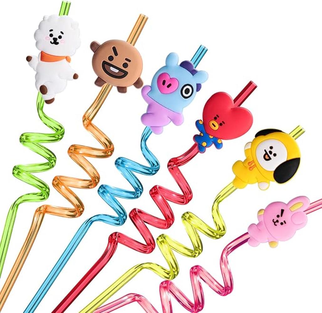 24 pajitas BTS con 2 cepillos de limpieza 6 diseños