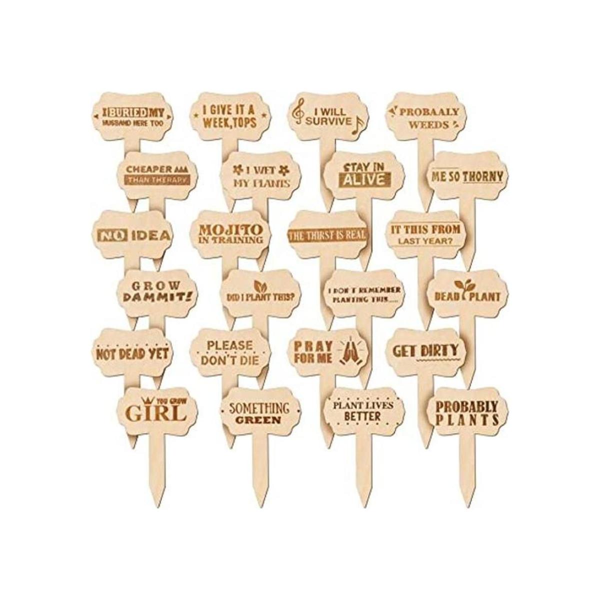 24 marcadores divertidos para plantas de madera etiquetas