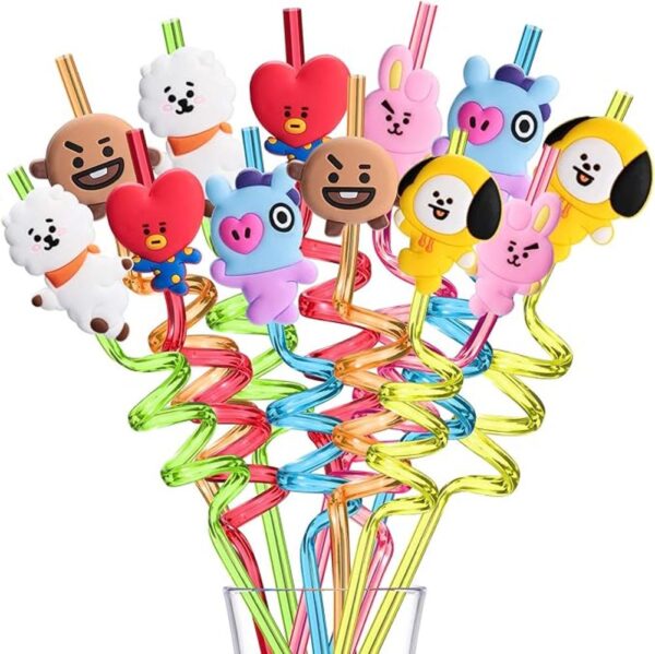 24 pajitas BTS con 2 cepillos de limpieza 6 diseños