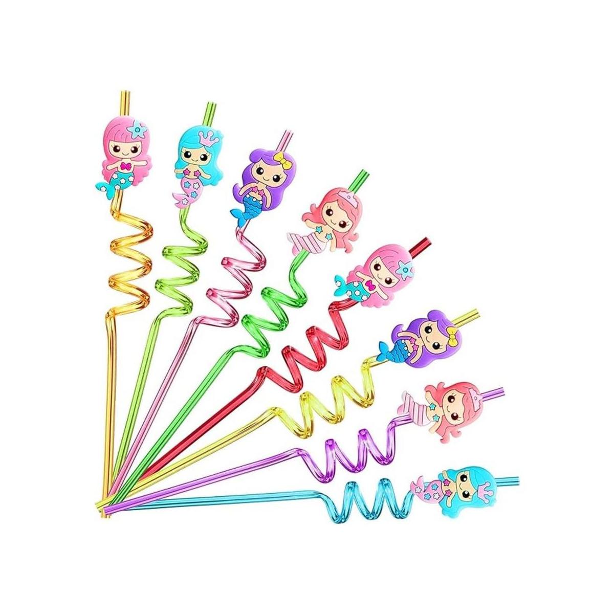 24 pajitas reutilizables de sirena para niños y niñas