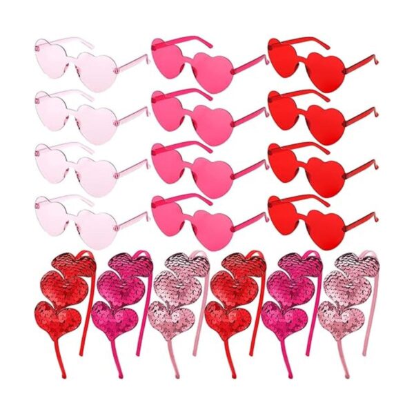 24 piezas de diadema con lentejuelas de corazón y gafas de