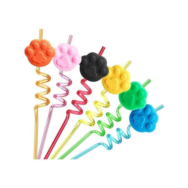 24 popotes con estampado de huellas con 2 pajitas de
