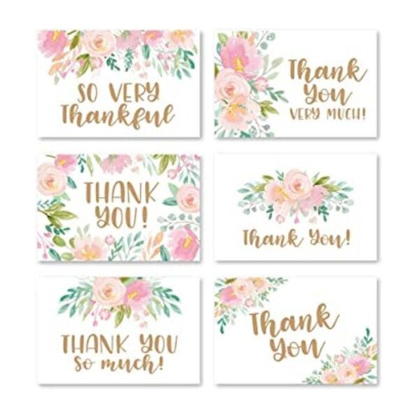 24 tarjetas de agradecimiento florales de rubor rosa con_1