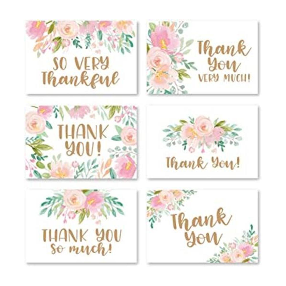 24 tarjetas de agradecimiento florales de rubor rosa con