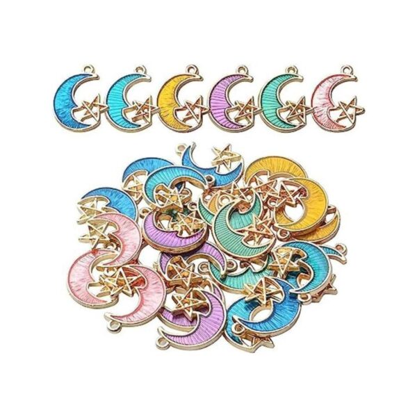 24pcs esmalte Luna Star Charms Celestial Charms Colgantes