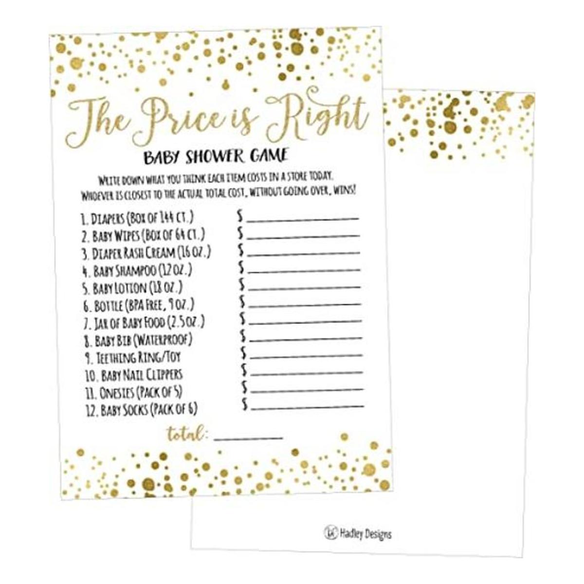 25 puntos dorados Price Is Right Baby Shower juegos