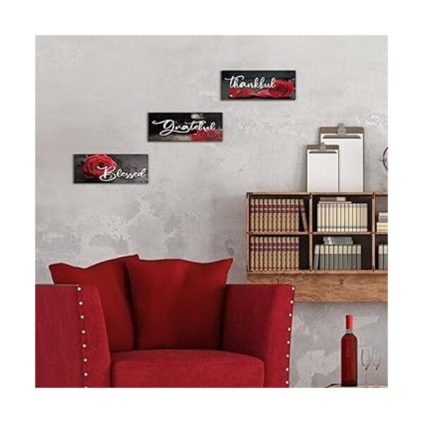 3 carteles de madera de rosas rojas decoración de pared