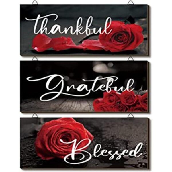3 carteles de madera de rosas rojas decoración de pared