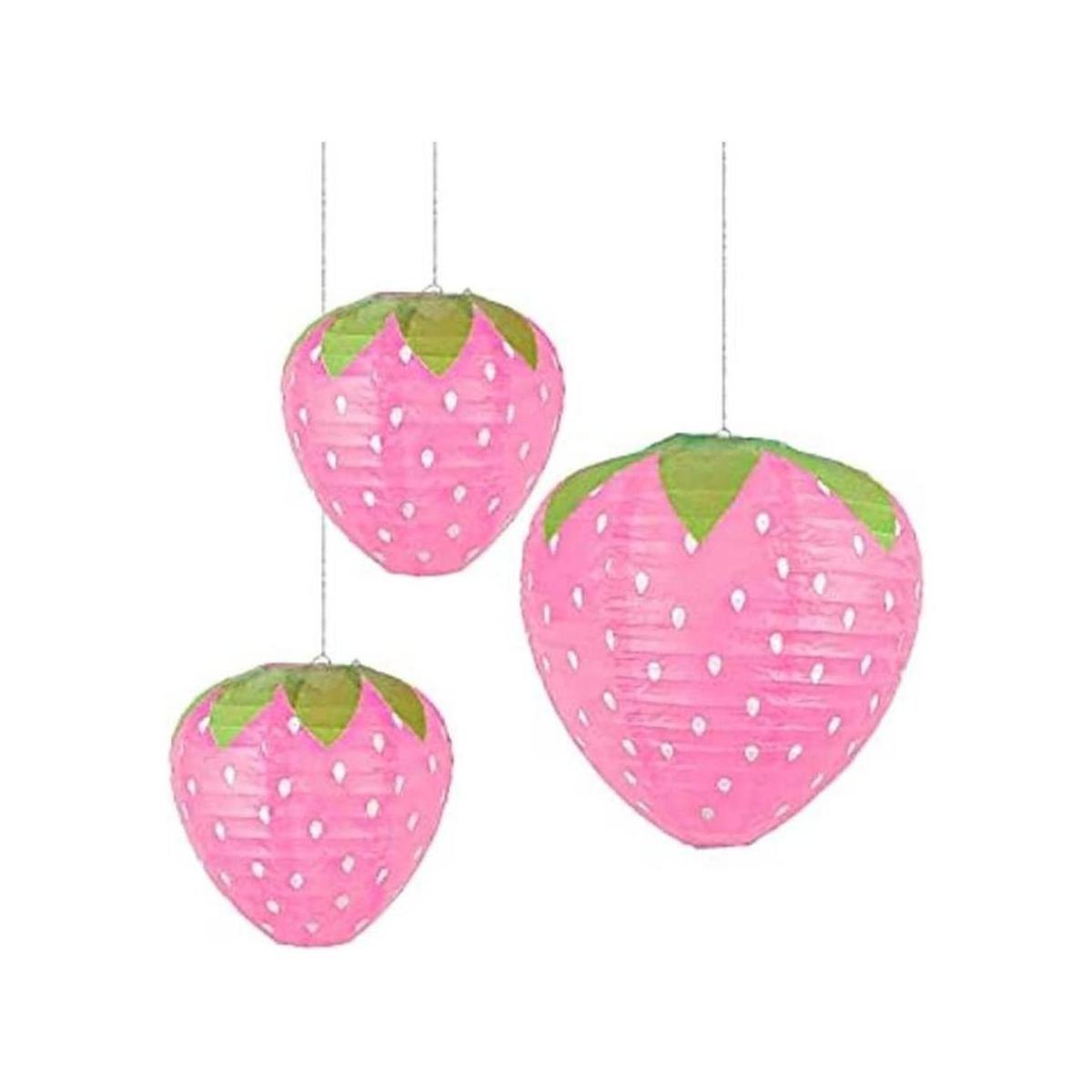 3 faroles de fiesta de fresa rosa decoración de fiesta
