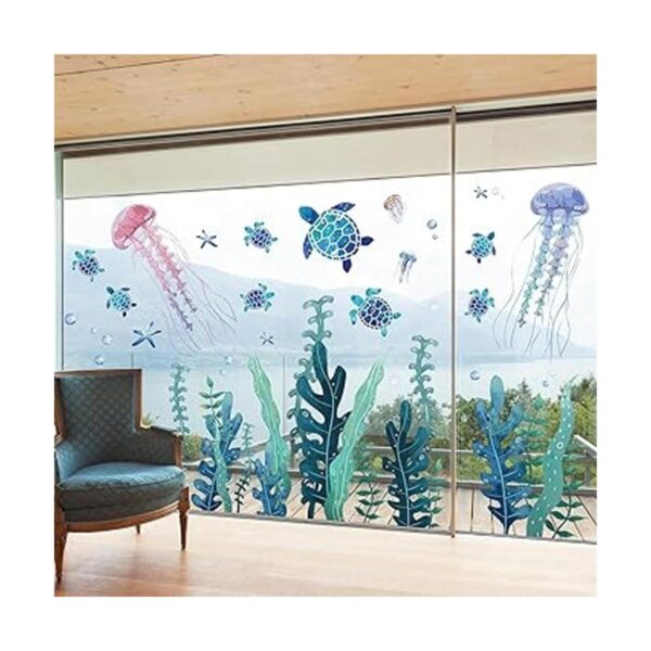 3 hojas de calcomanías de pared de peces medusas