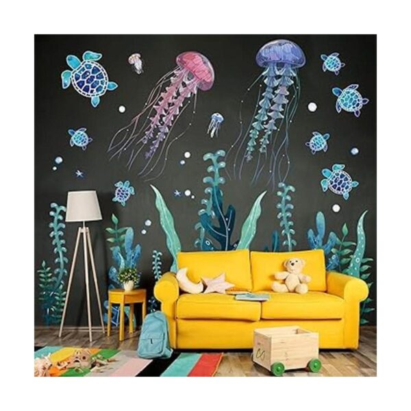 3 hojas de calcomanías de pared de peces medusas