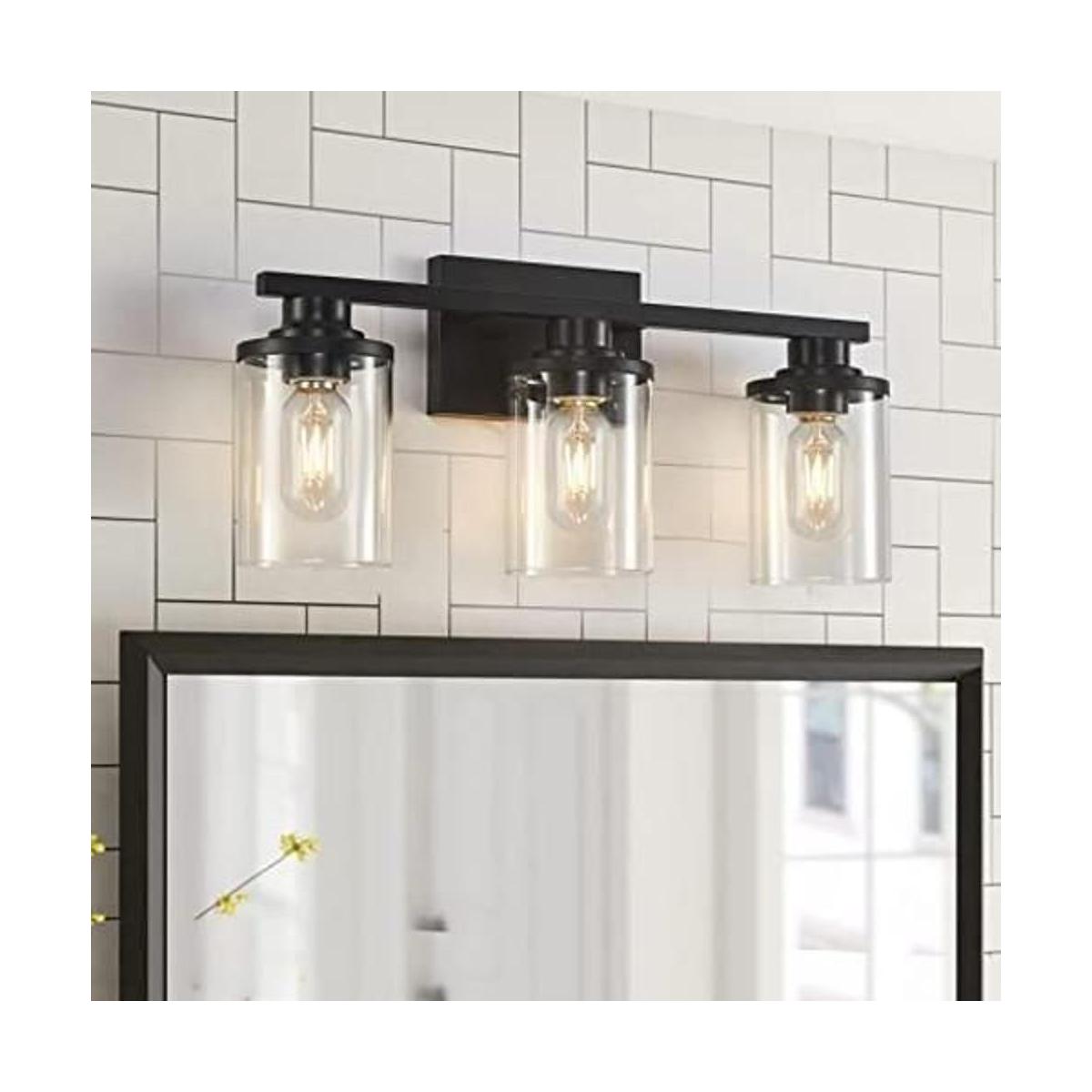 3 luces de tocador de baño negras claras modernas