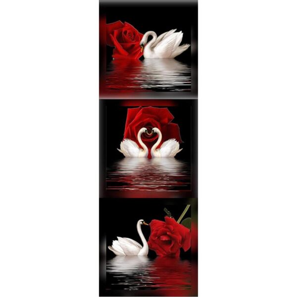 3 paneles de hermosos cisnes románticos impresos sobre_4