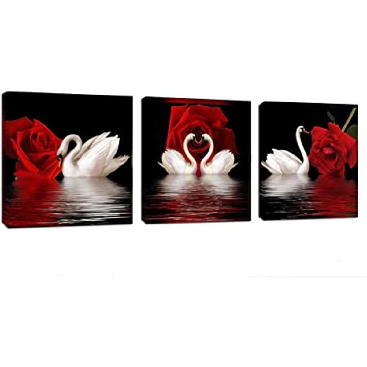 3 paneles de hermosos cisnes románticos impresos sobre
