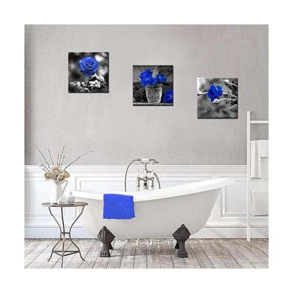 3 paneles de lienzo de rosa azul arte de pared con flores_2