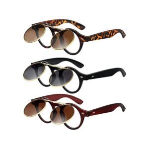 3 pares Flip Up gafas de sol retro redondas gafas