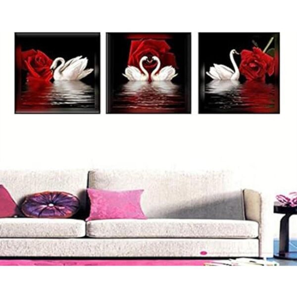 3 paneles de hermosos cisnes románticos impresos sobre_2