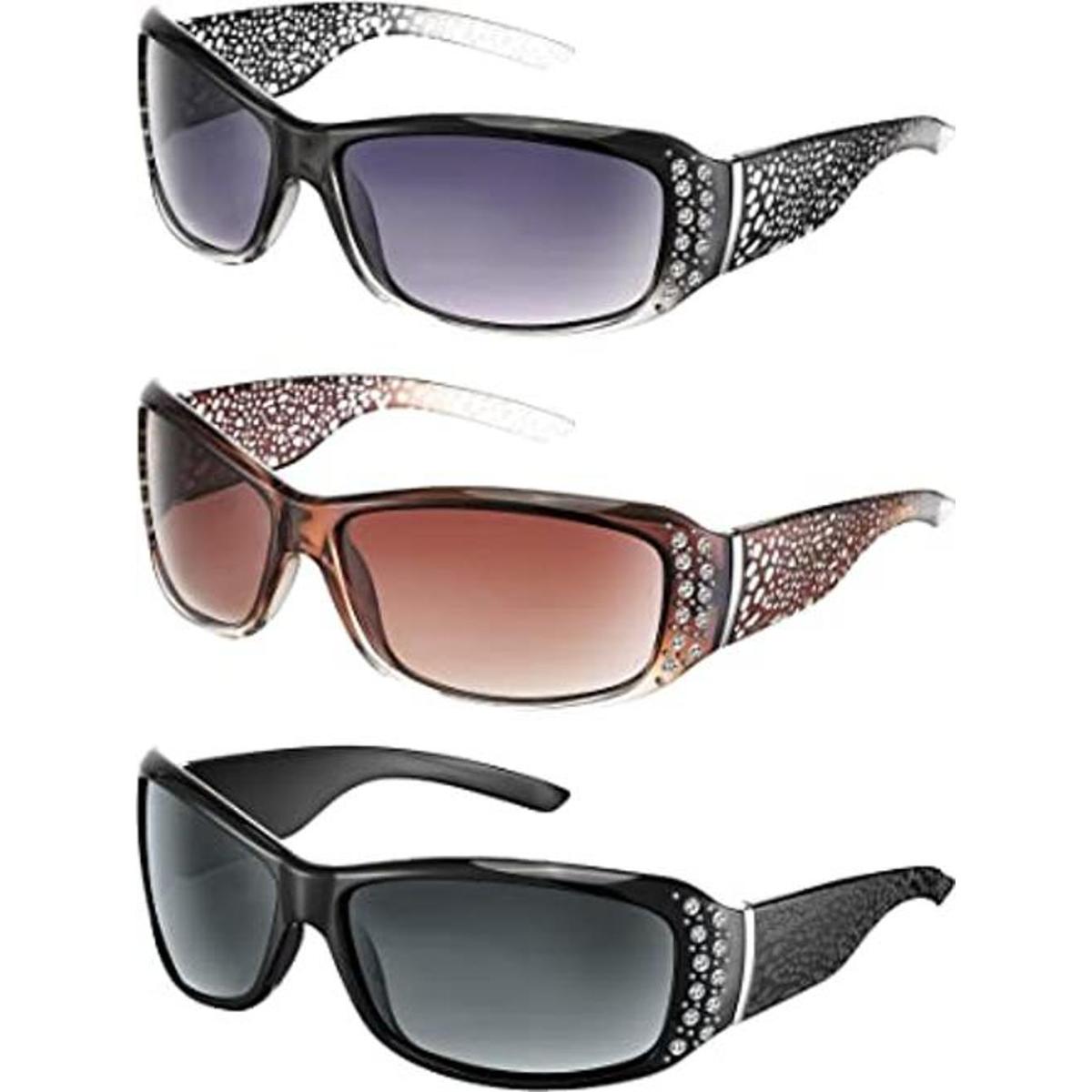 3 pares de lentes de sol retro con diamantes de imitación