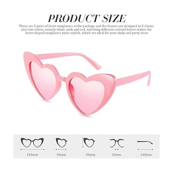 3 pares de lentes de sol con forma de corazón enmarcados