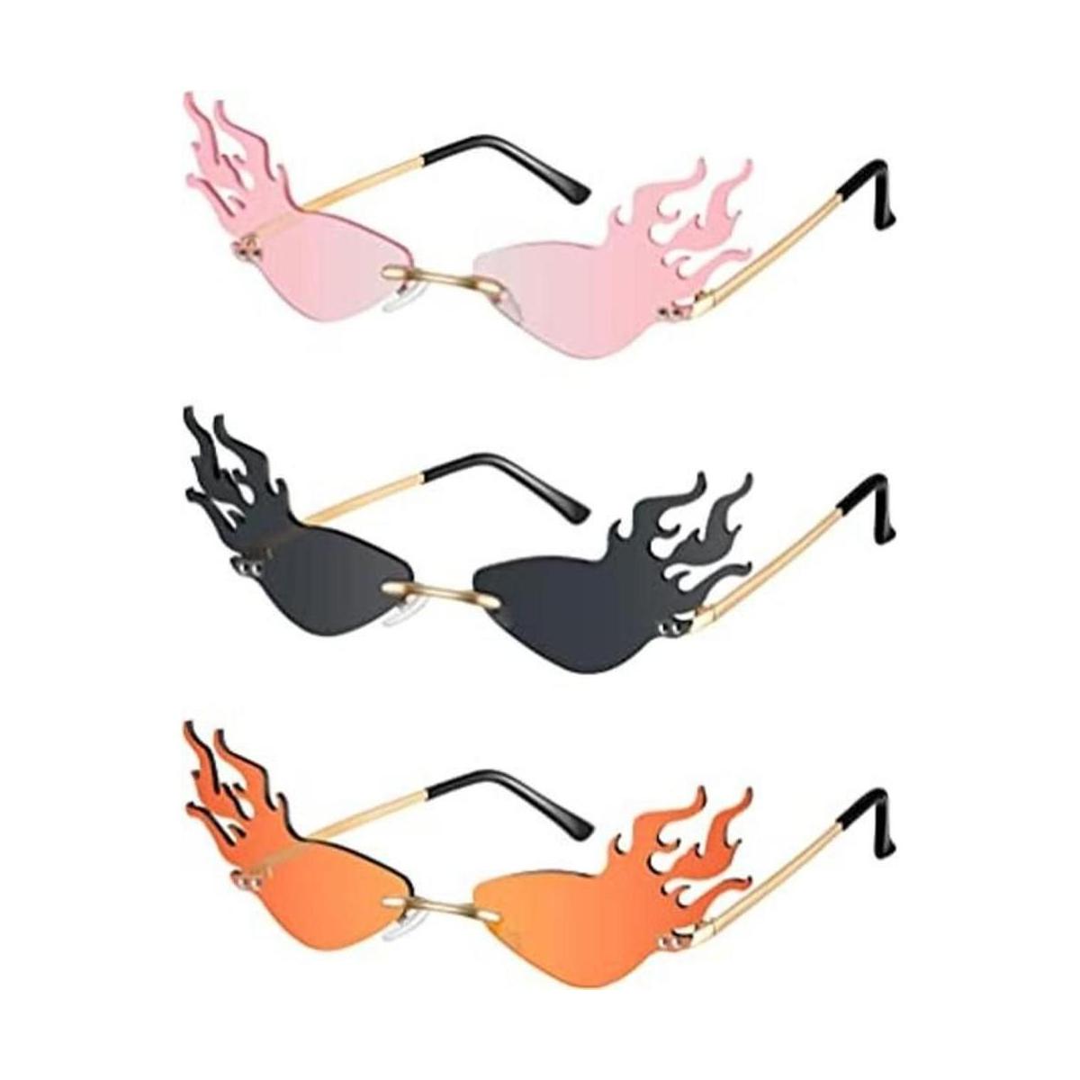 3 pares de gafas de sol de llama de fuego de Halloween sin