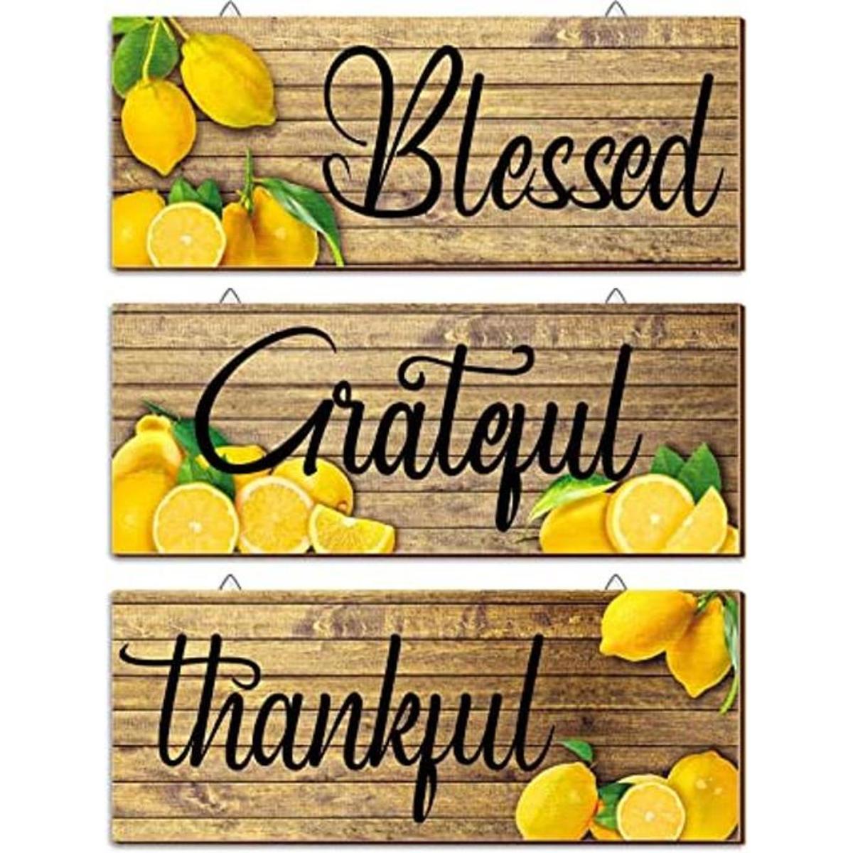 3 piezas de decoración de pared de limón con texto en