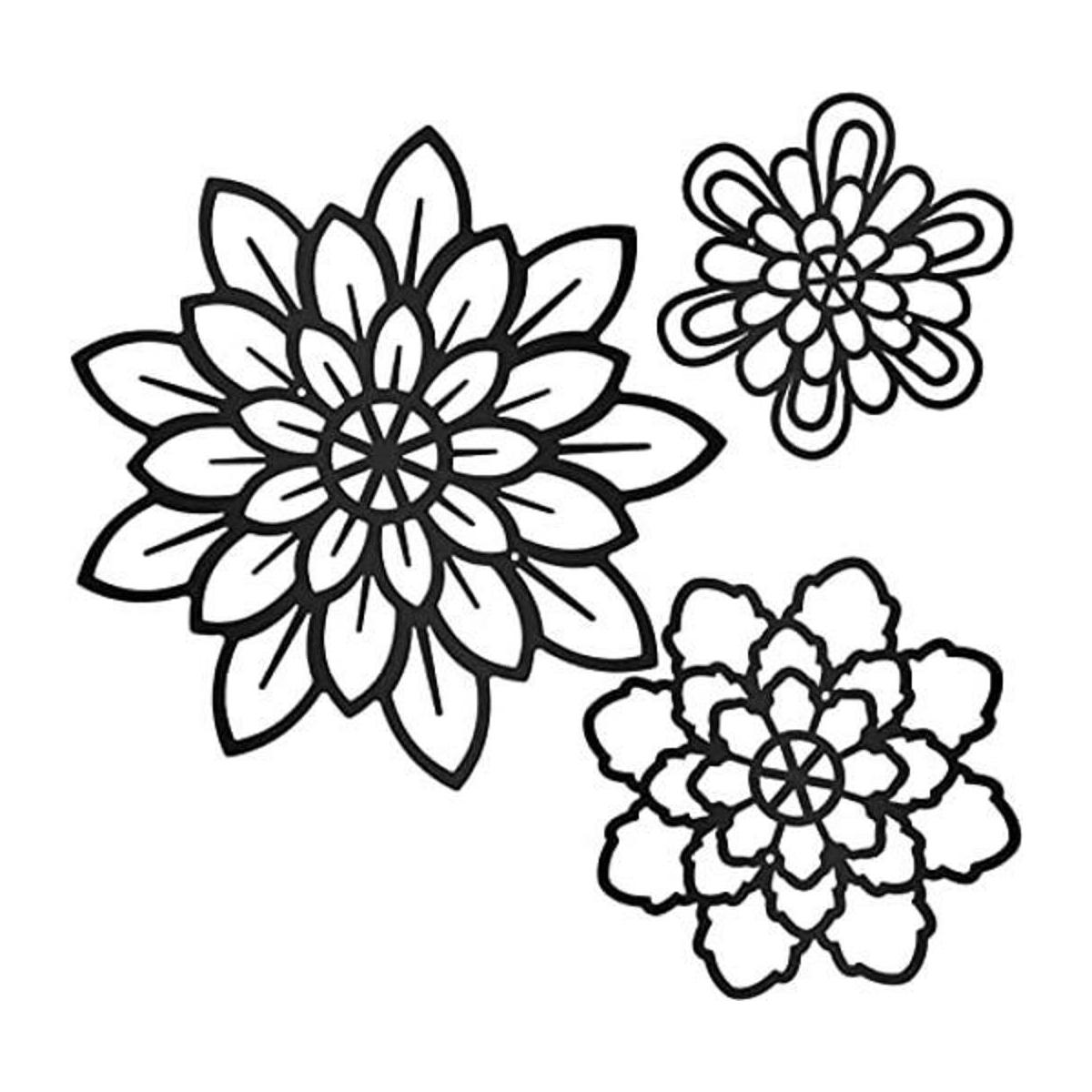 3 piezas de flores de metal negro decoración de pared