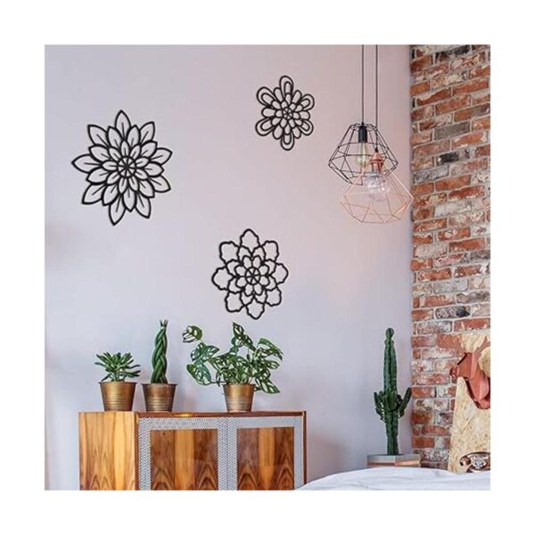 3 piezas de flores de metal negro decoración de pared