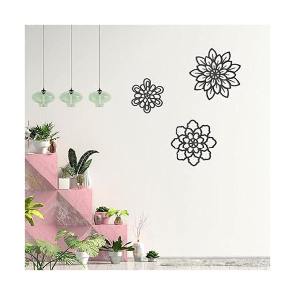 3 piezas de flores de metal negro decoración de pared