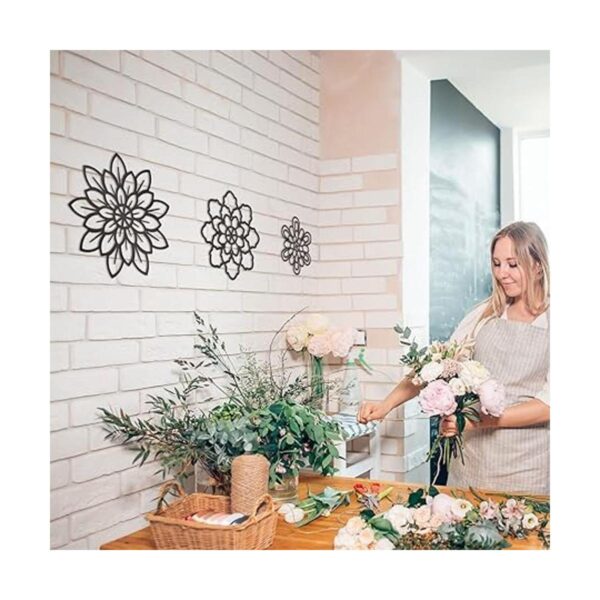 3 piezas de flores de metal negro decoración de pared