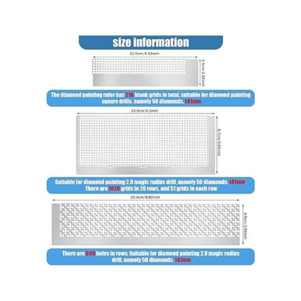 3 reglas de pintura de diamantes de acero inoxidable con