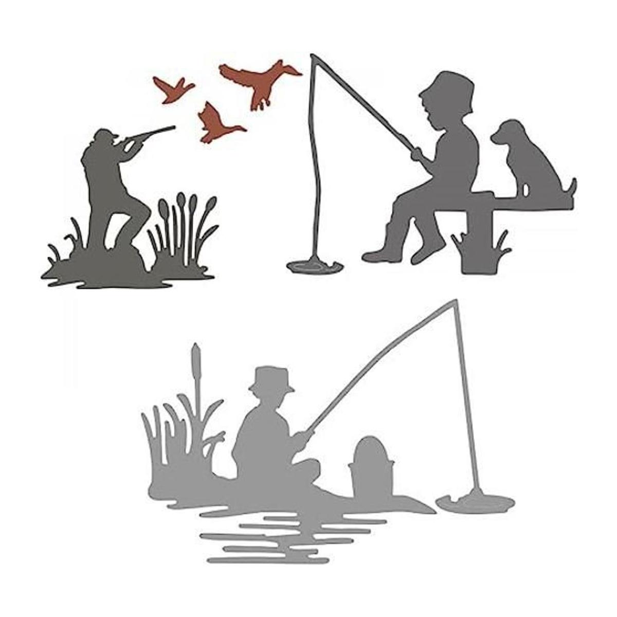 3 troqueles de pesca de perros pájaros de corte de metal