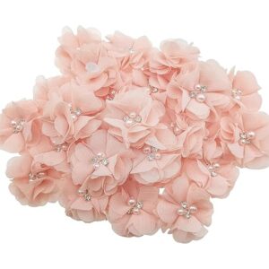 30 apliques de tela de costura de flores de gasa rosa