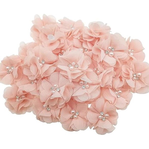 30 apliques de tela de costura de flores de gasa rosa