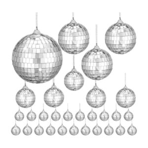 30 bolas de espejo de discoteca plateadas colgantes con_1