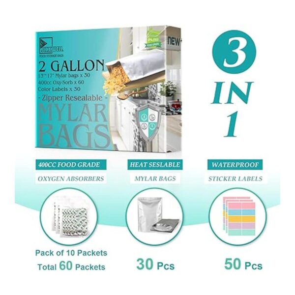30 bolsas de Mylar de 2 galones para almacenamiento de_2