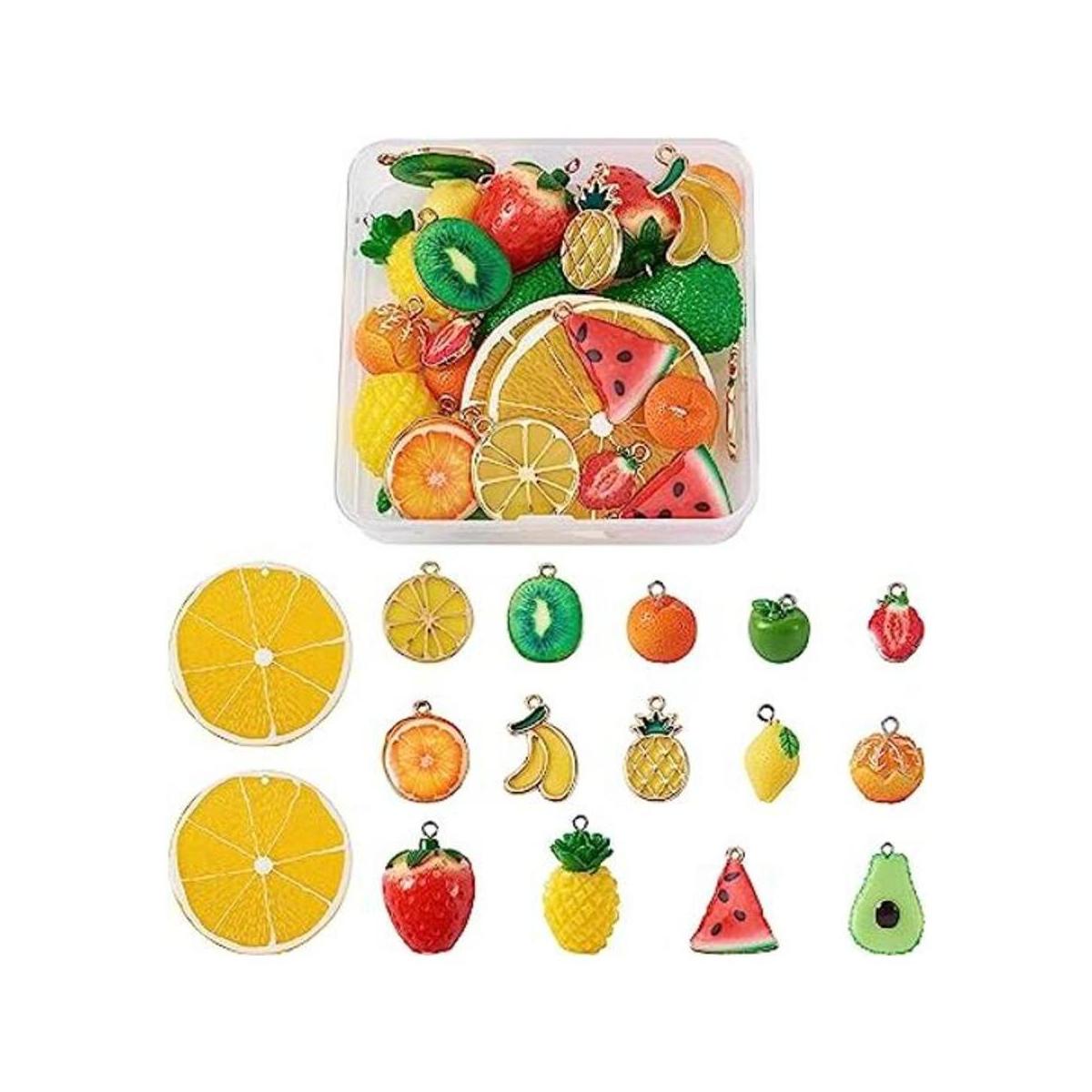 30 unidscaja resina y aleación esmalte fruta encantos 15